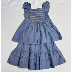 Crown & Ivy Girls Chambray Smocked Flutter Sleeve Top & Ruffle Skirt Set Size 6X